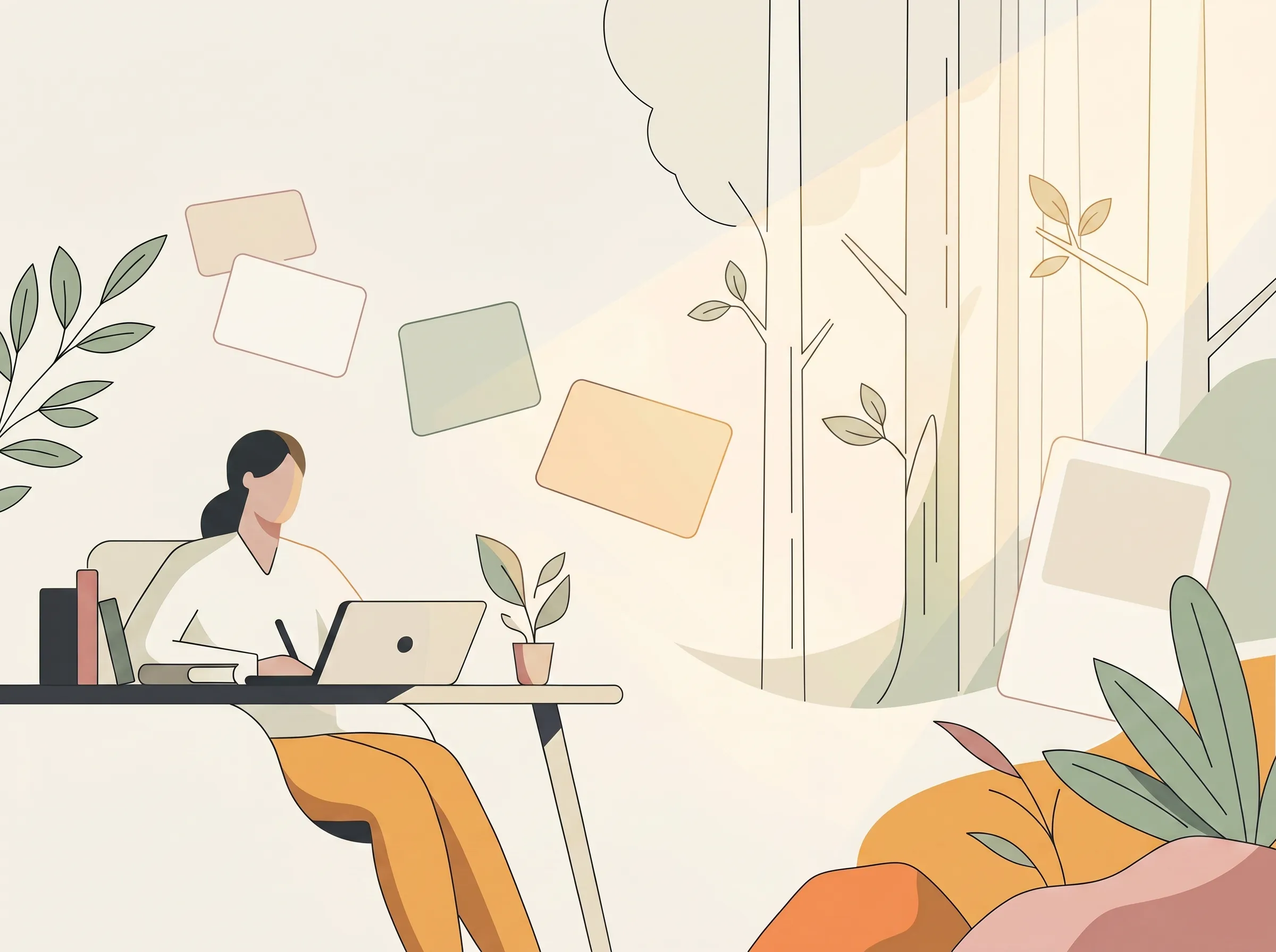 AIと対話しながらサイトを更新する人のイラスト